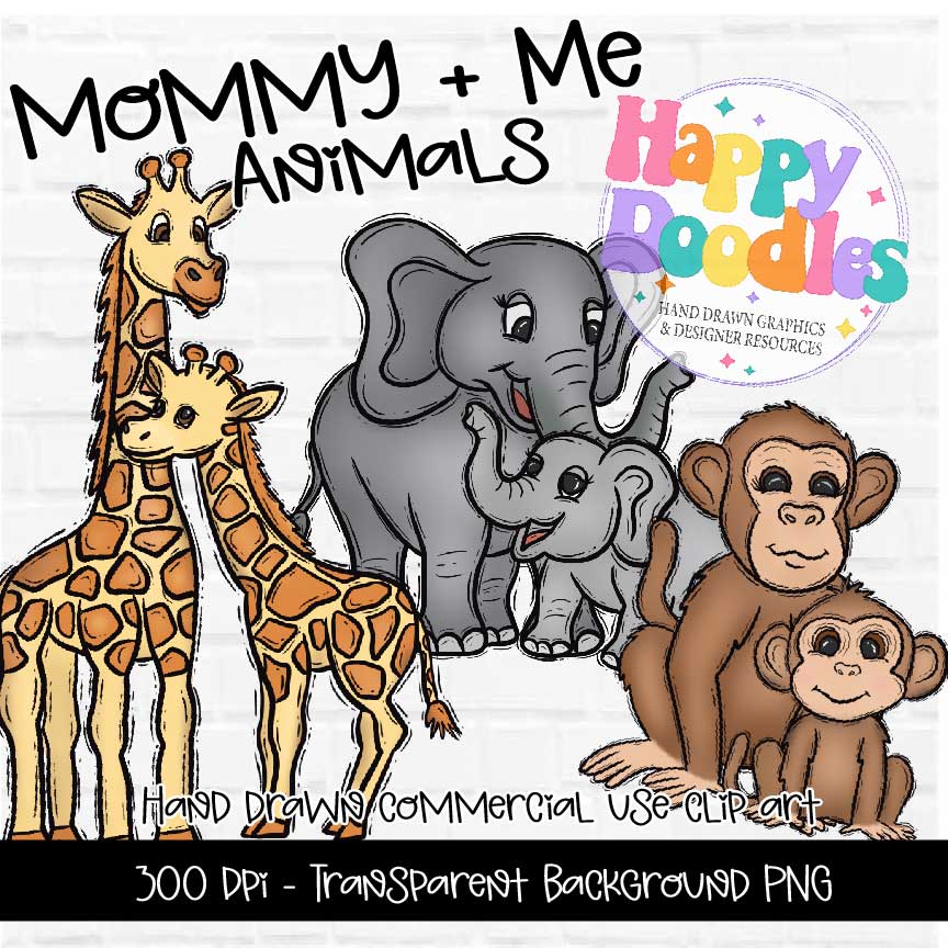 Mommy & Me Animals Vol 1- Hand Drawn Commercial Use Clipart Graphics 2024