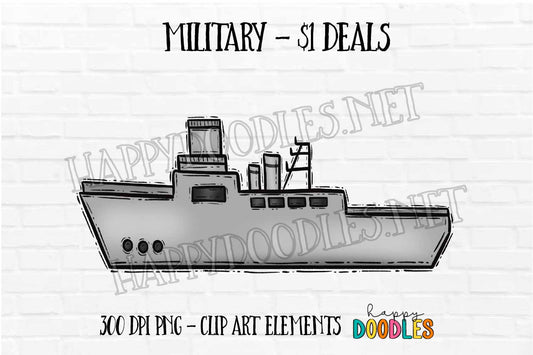 Battleship Military Boat $1 Deal - Hand Drawn Commercial Use Clipart Graphics