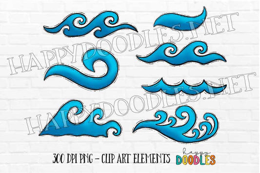 Ocean Waves  -  $1 Deal - Hand Drawn Commercial Use Clipart Graphics