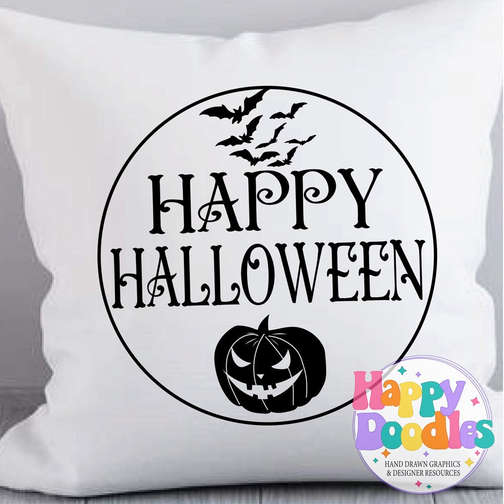 Halloween Sign Circle Happy Halloween SVG | Whimsical Porch/Wall Sign Design