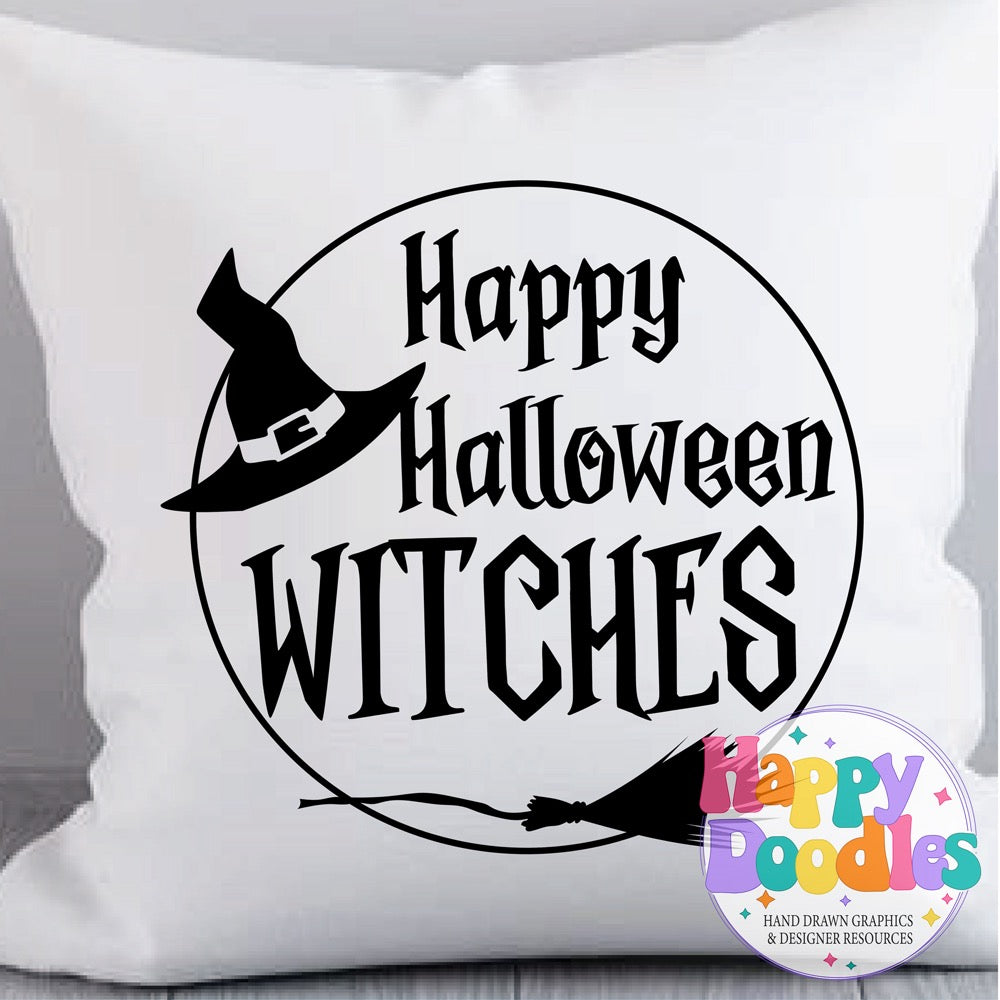 Halloween Sign Circle Happy Halloween Witches SVG | Festive Door Sign SVG for Crafts