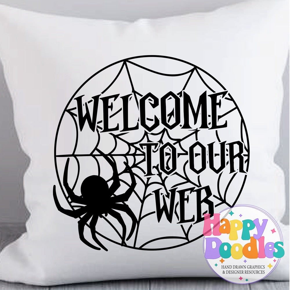 Halloween Sign Circle Welcome to our Web SVG | Seasonal Sign SVG for Cricut & Silhouette