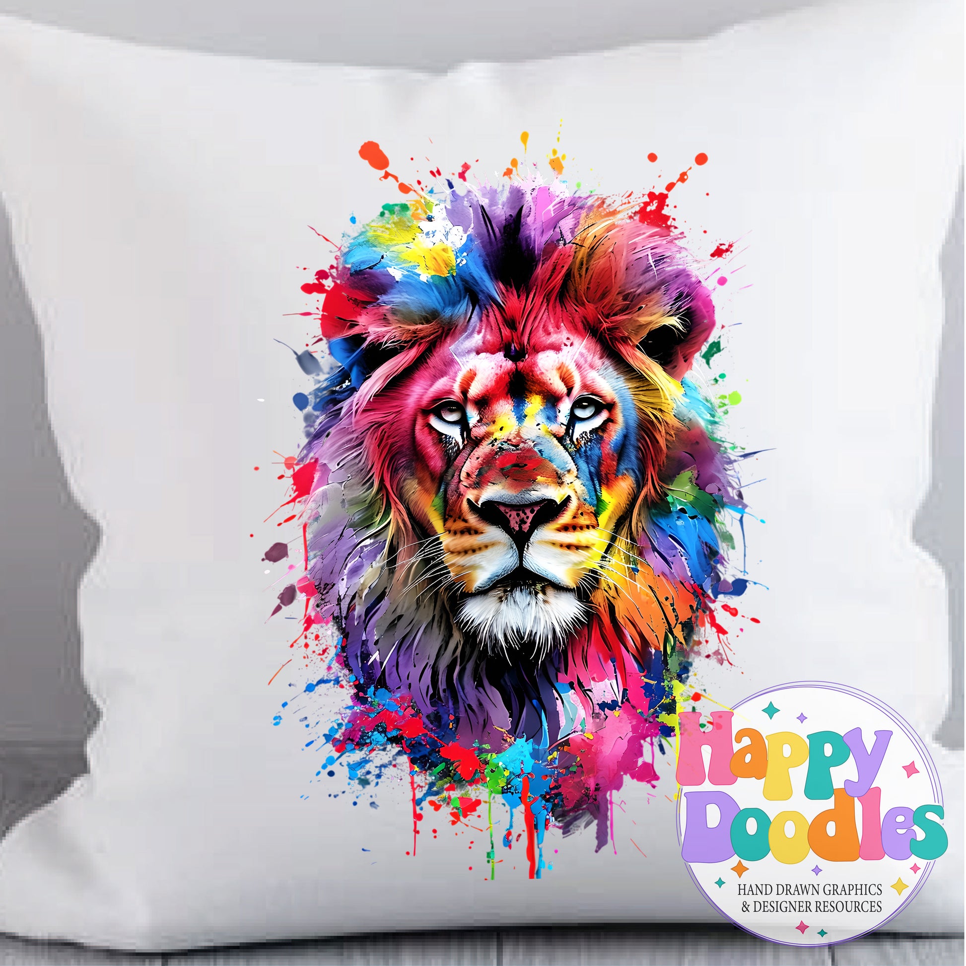 Lion Paint Splash Printable PNG T-Shirt Design - Happy Doodles Designs