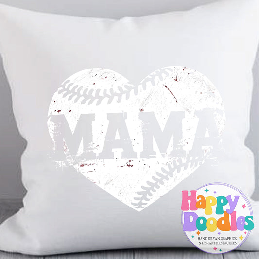 Mama Baseball Heart Distressed Printable PNG T-Shirt Design - Happy Doodles Designs