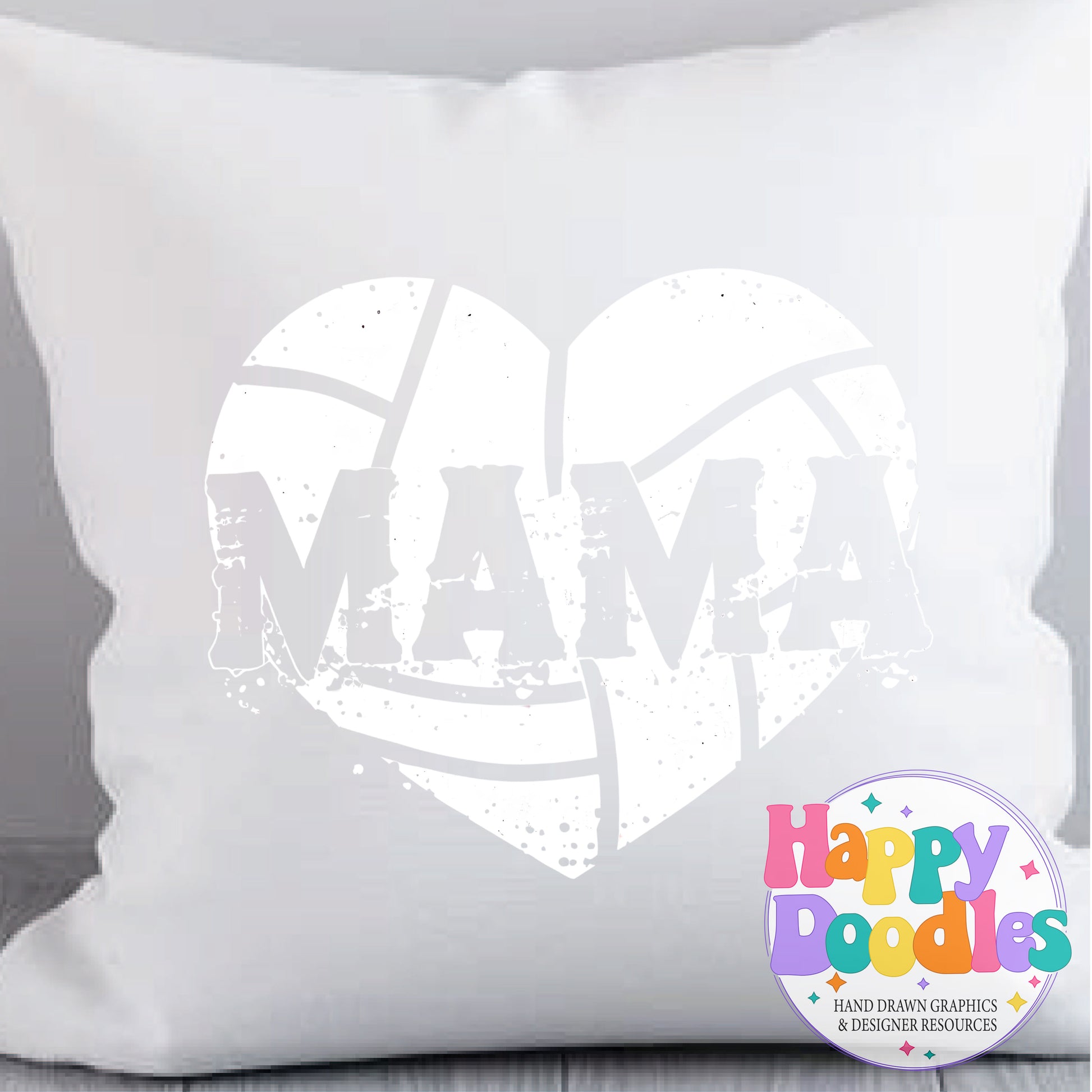 Mama Volleyball Heart Distressed DIY Printable T-Shirt Design - Happy Doodles Designs