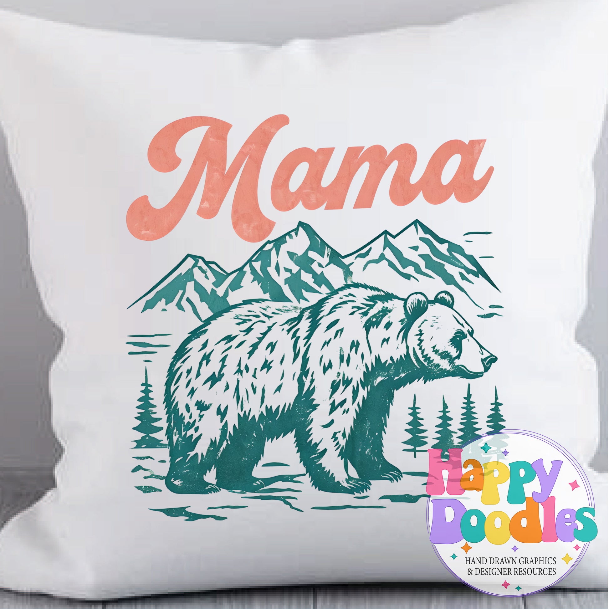 Mama with Bear Scene Printable PNG T-Shirt Design - Happy Doodles Designs
