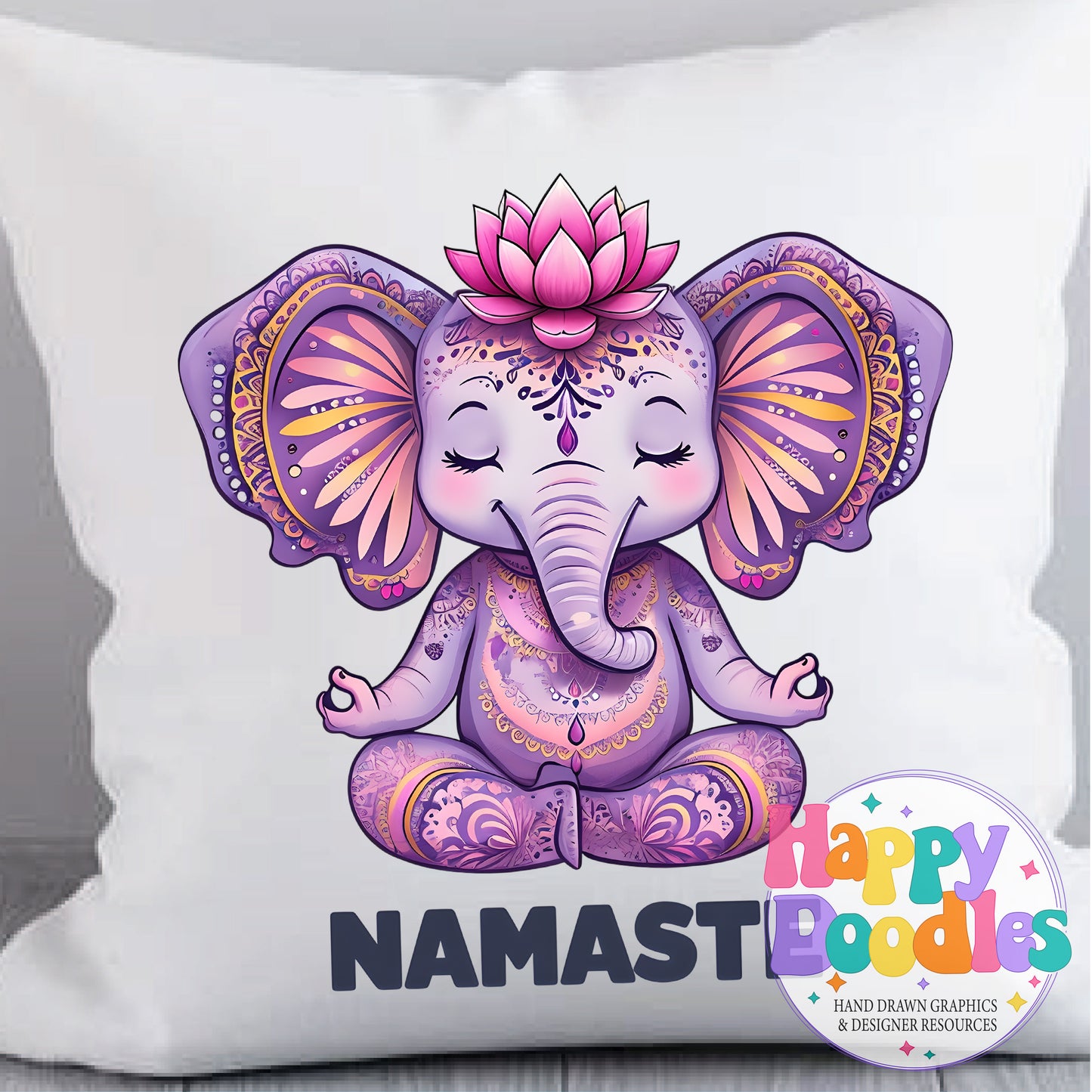 Namaste Elephant DIY Printable T-Shirt Design - Happy Doodles Designs