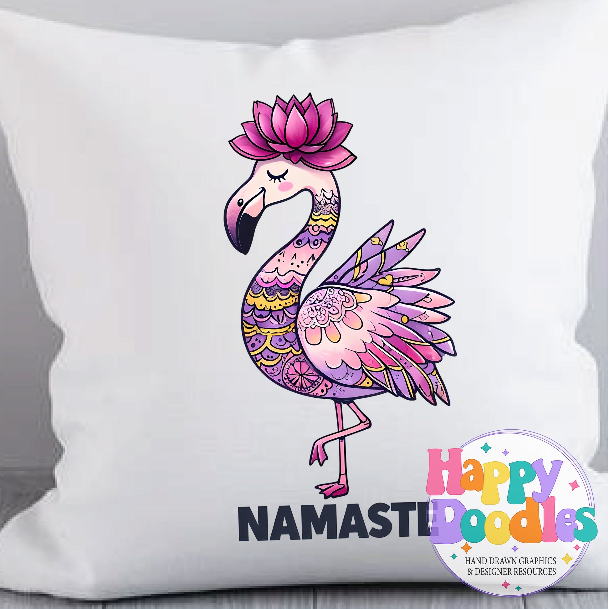 Namaste Flamingo Printable PNG for Sublimation & Crafts - Happy Doodles Designs