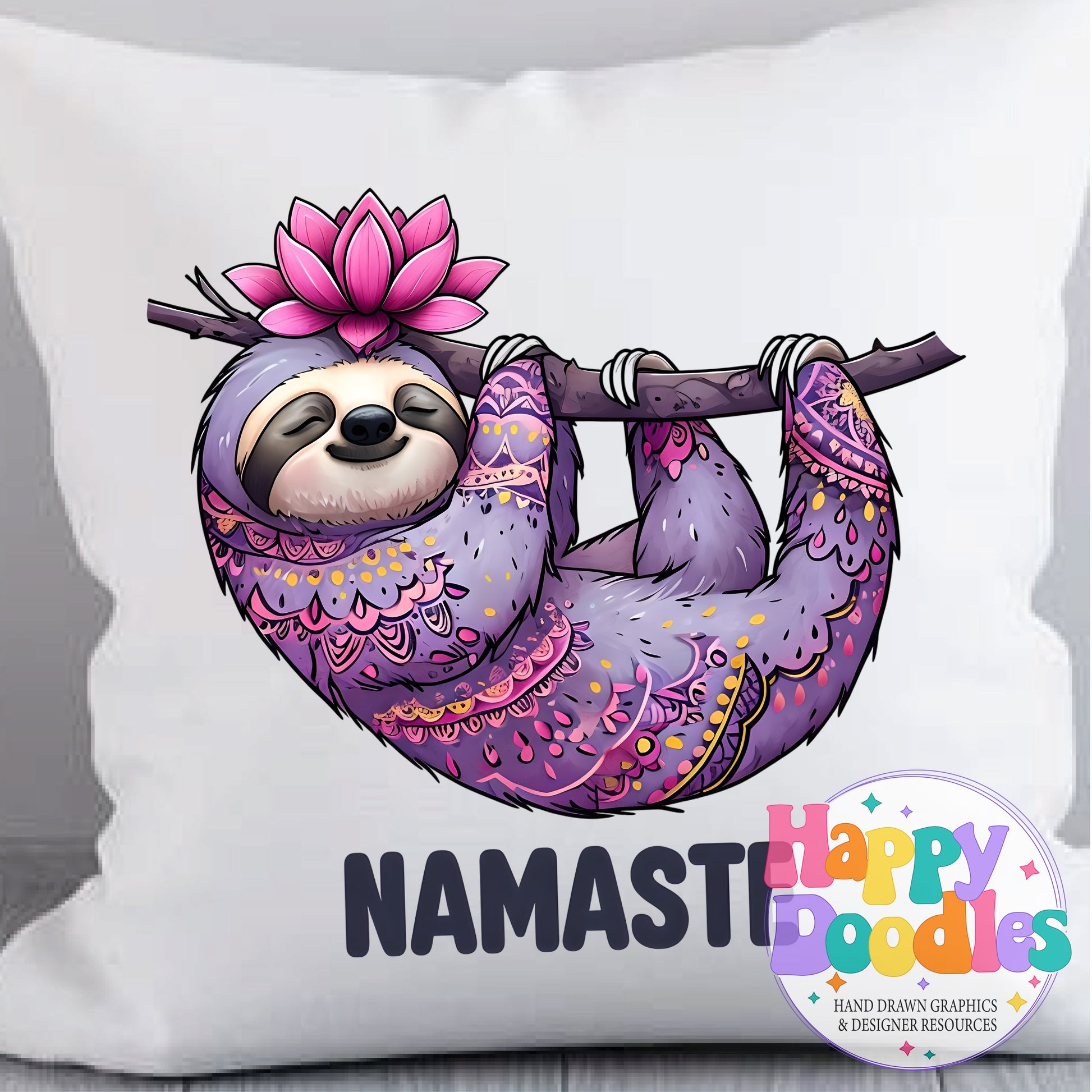 Namaste Sloth DIY Printable T-Shirt Design - Happy Doodles Designs