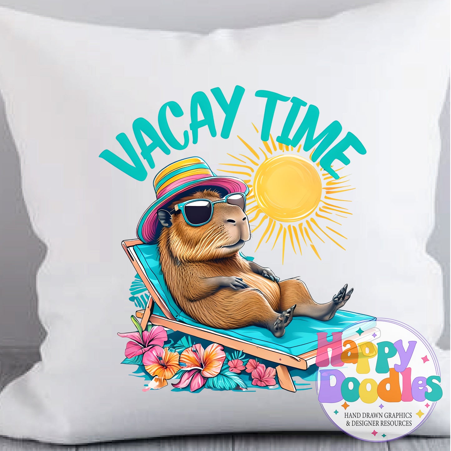 Vacay Time Capybara Printable PNG T-Shirt Design - Happy Doodles Designs