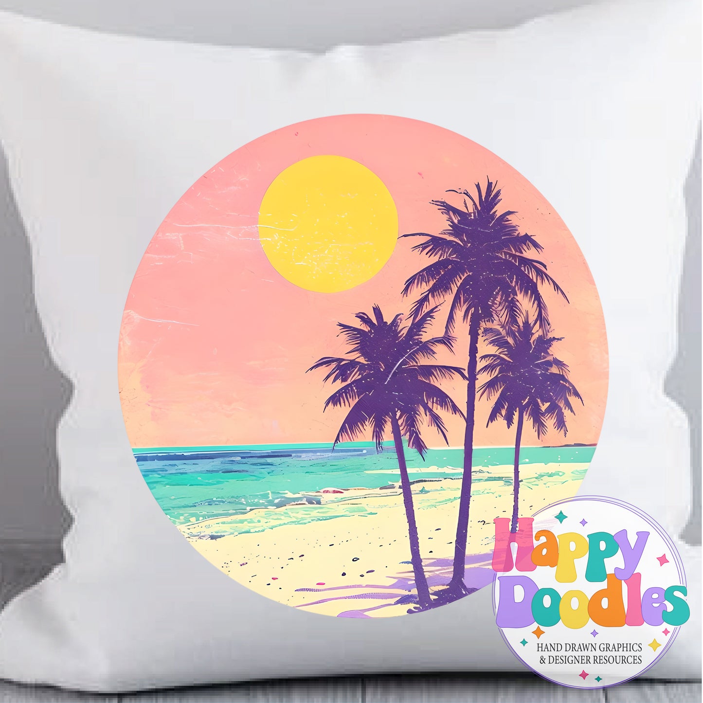 Vintage Pink Palm Tree Background High Resolution Printable PNG - Happy Doodles Designs