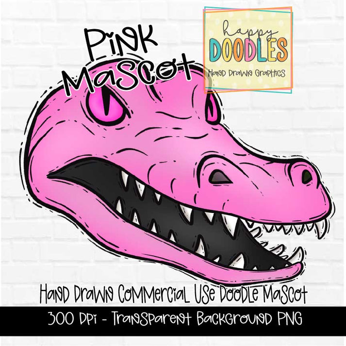 Pink Gator Mascot Graphics 2023 – Happy Doodles Designs
