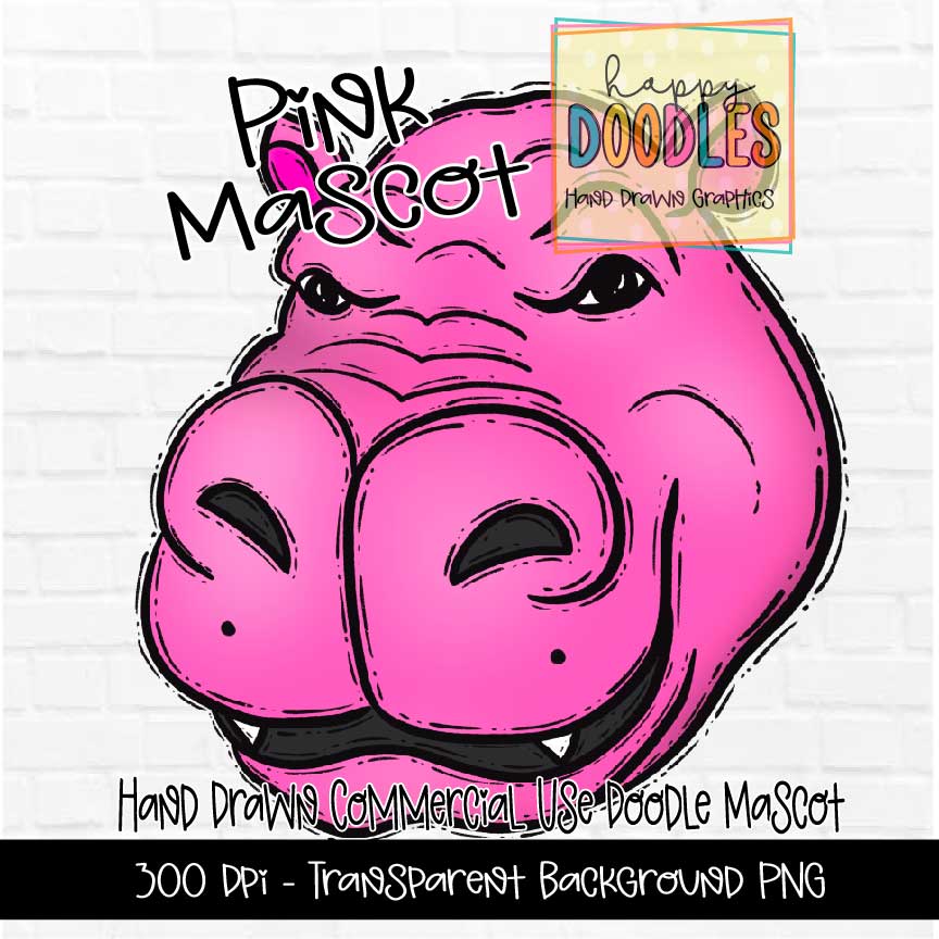 Pink Hippo Mascot Graphics 2023