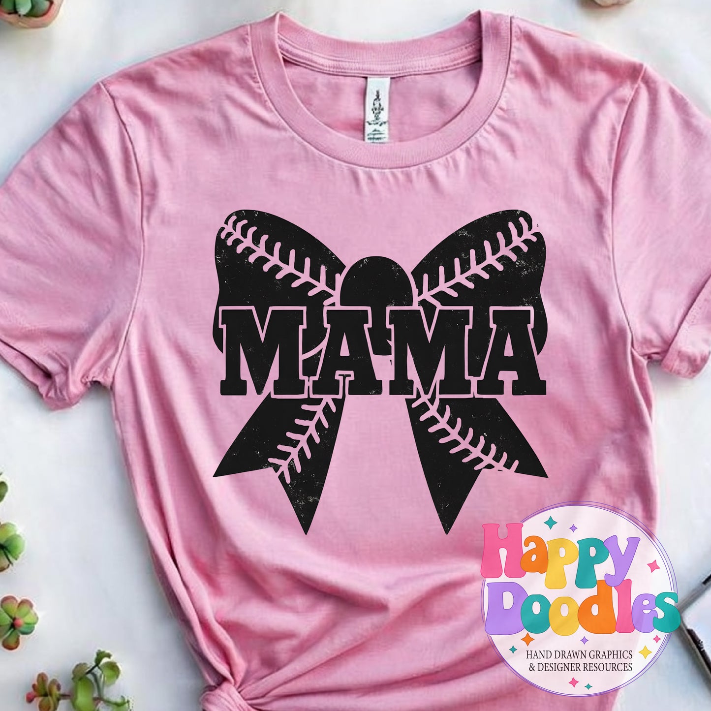 Baseball Mama Bow DIY Printable T-Shirt Design - Happy Doodles Designs