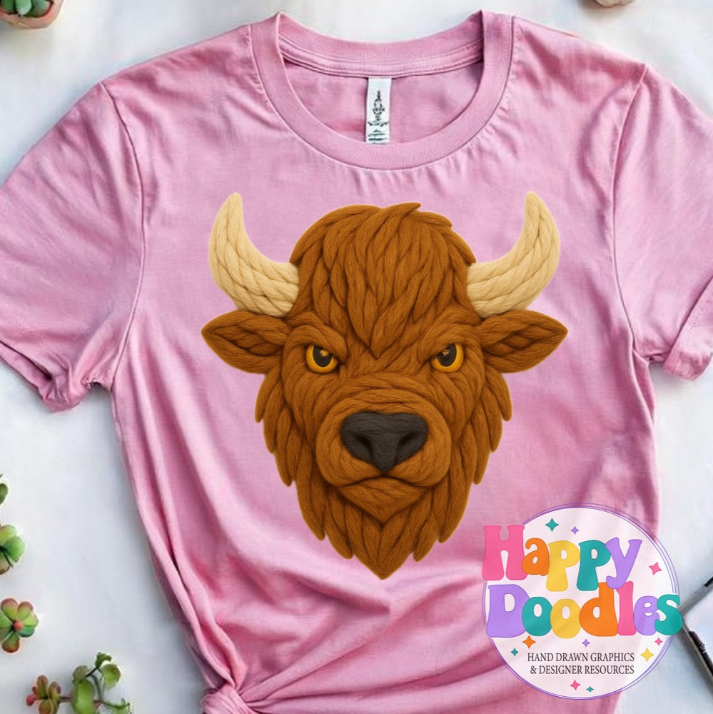 Bison Yarn Mascot Printable PNG Download - Happy Doodles Designs