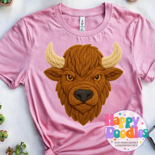 Bison Yarn Mascot Printable PNG Download - Happy Doodles Designs