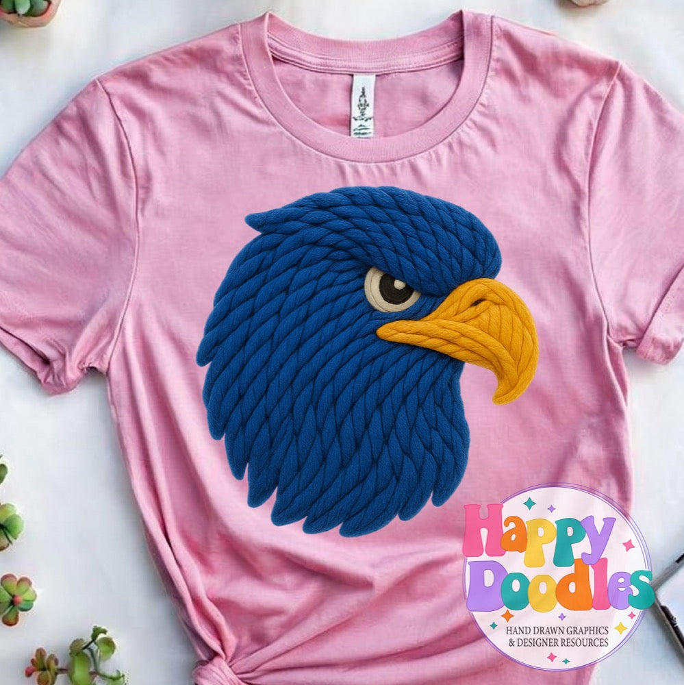 Blue Hawk Yarn Mascot Printable Mascot PNG - Happy Doodles Designs