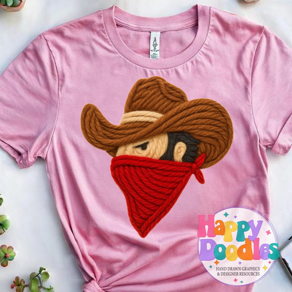 Cowboy Outlaws Yarn Mascot Printable PNG Clipart - Happy Doodles Designs