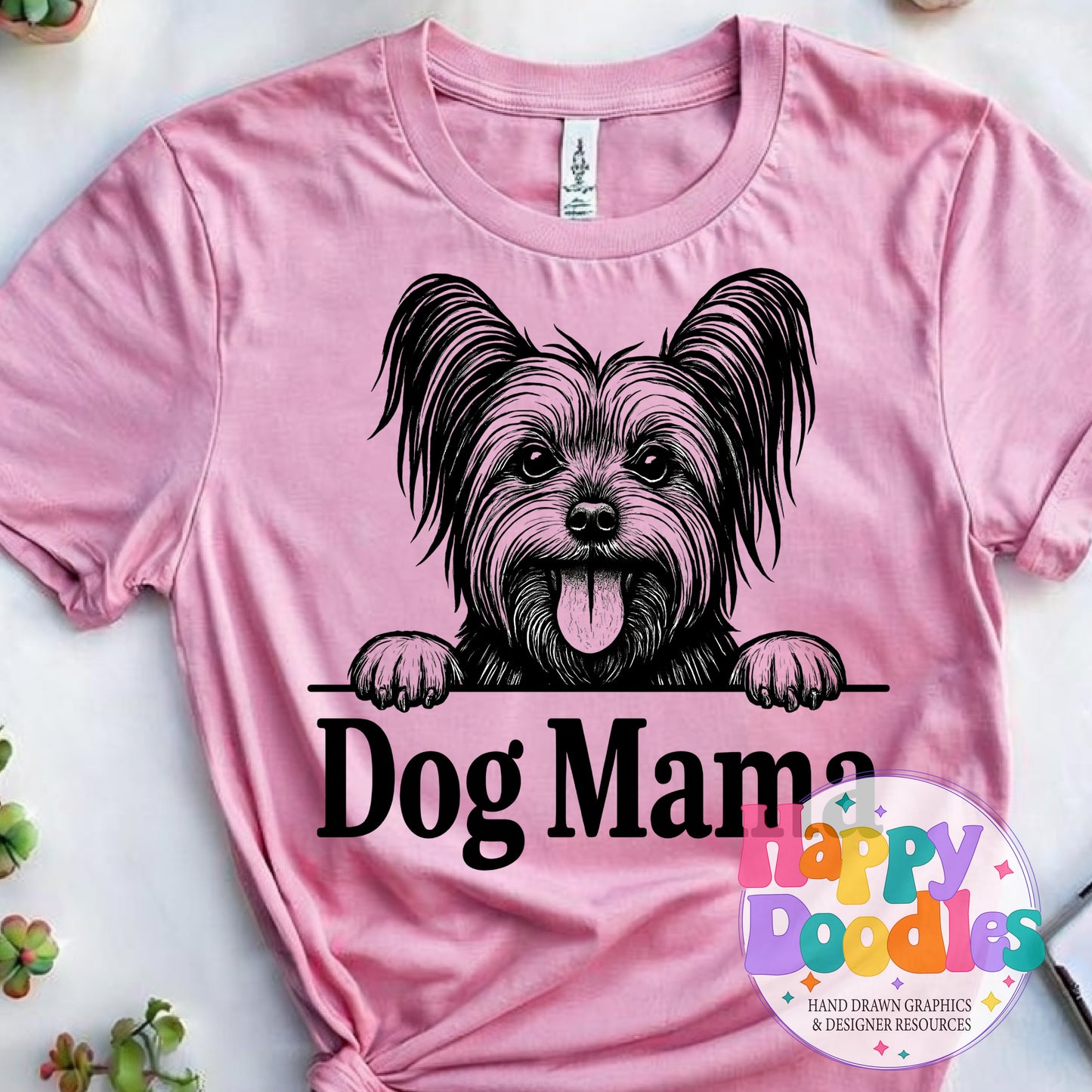 Dog Mama Yorkie DIY Printable T-Shirt Design - Happy Doodles Designs