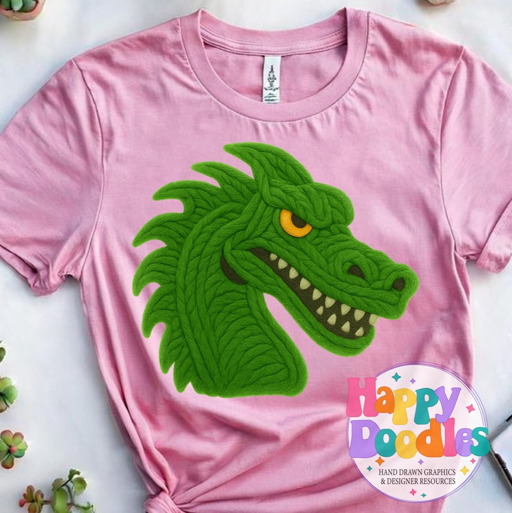 Dragon Green Yarn Mascot Printable PNG Download - Happy Doodles Designs