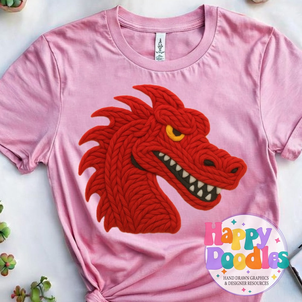 Dragon Red Yarn Mascot Printable Mascot PNG - Happy Doodles Designs
