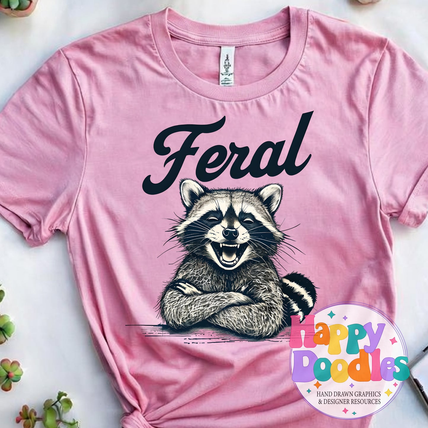 Feral Raccoon Printable PNG for Sublimation & Crafts - Happy Doodles Designs