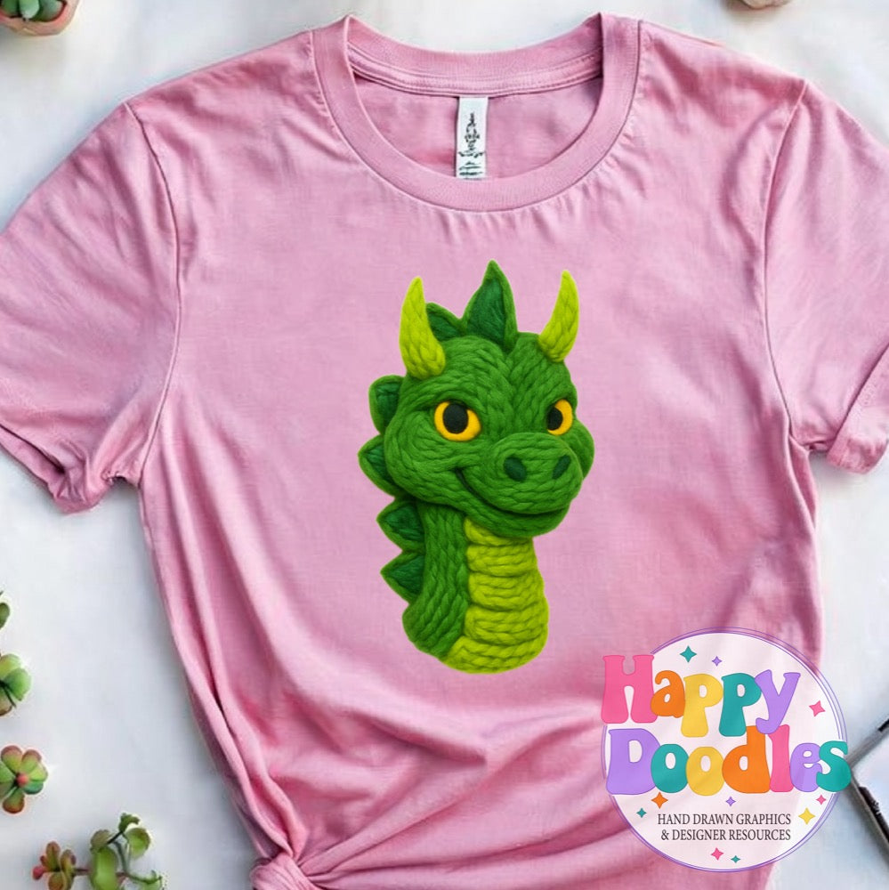 Friendly Dragon Yarn Mascot Printable PNG Illustration - Happy Doodles Designs