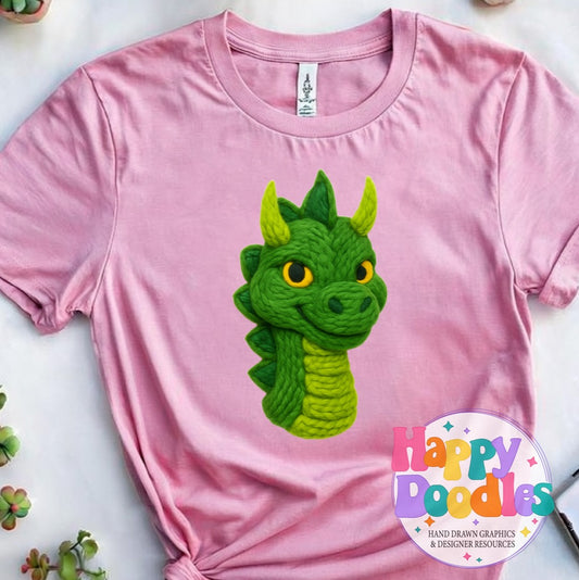 Friendly Dragon Yarn Mascot Printable PNG Illustration - Happy Doodles Designs