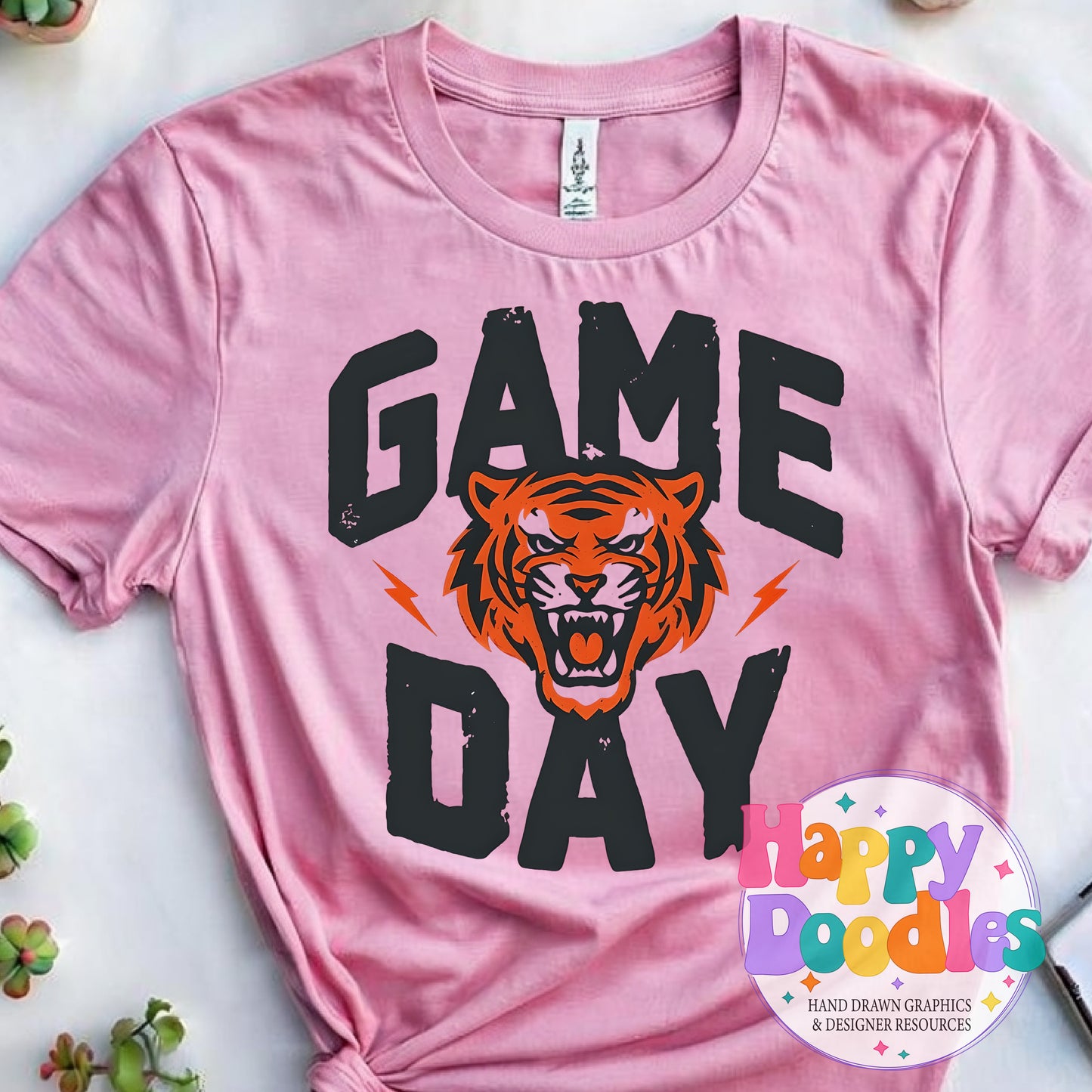 Game Day Tiger Printable PNG T-Shirt Design - Happy Doodles Designs