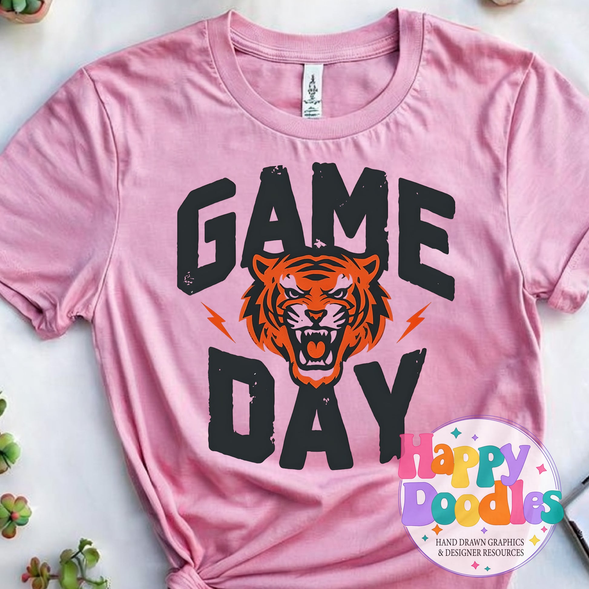 Game Day Tiger Printable PNG T-Shirt Design - Happy Doodles Designs