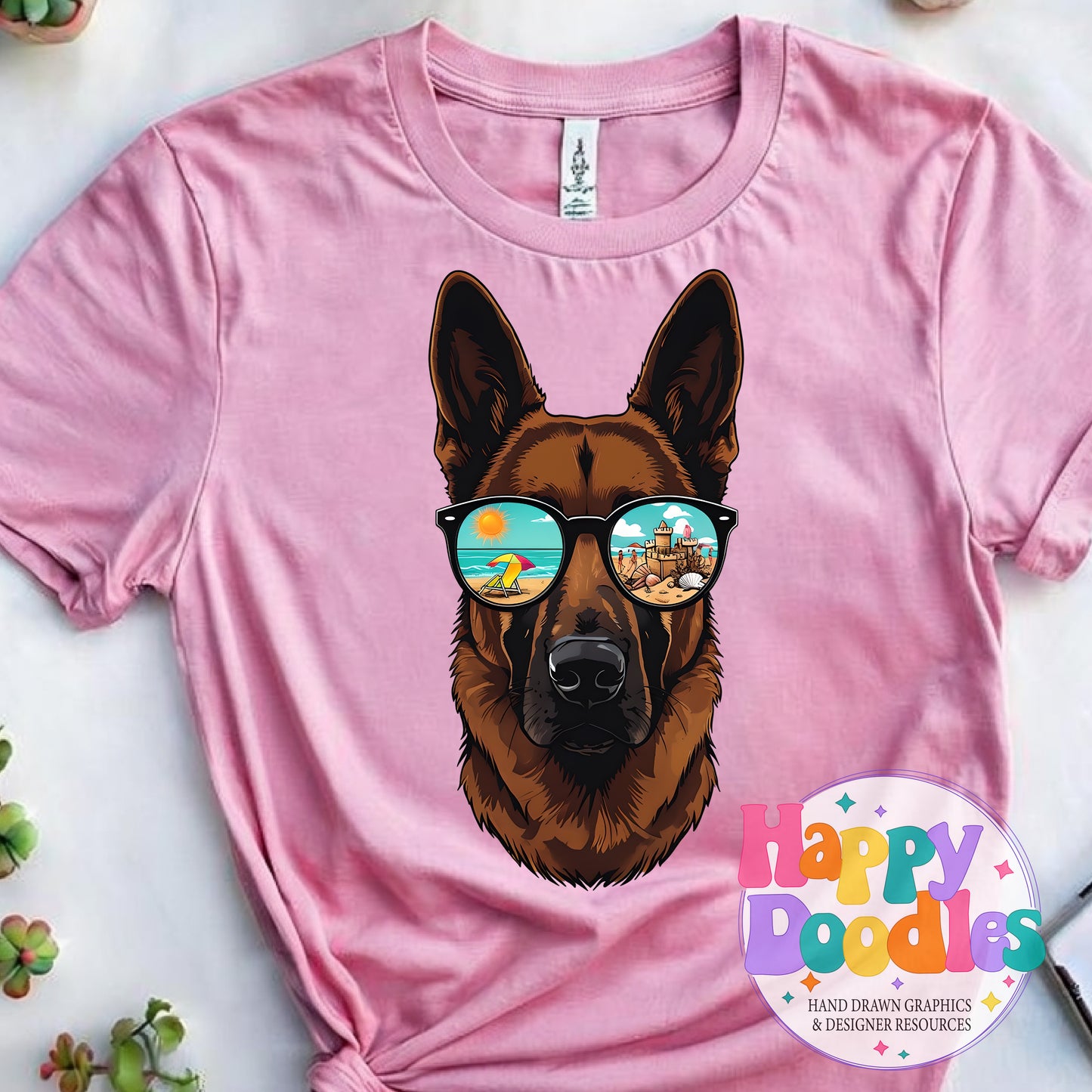 German Shephard Beach Glasses High Resolution Printable PNG - Happy Doodles Designs