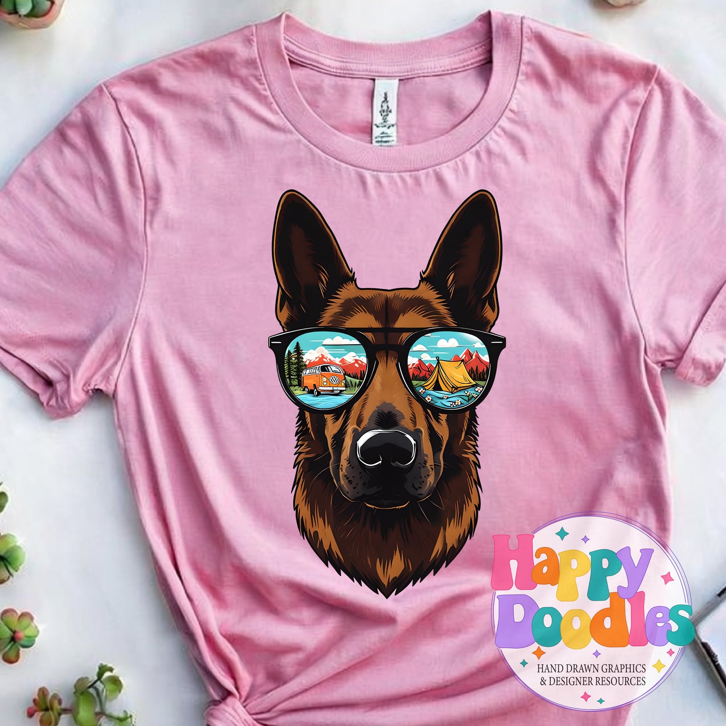 German Shephard Camping Glasses Printable PNG for Sublimation & Crafts - Happy Doodles Designs