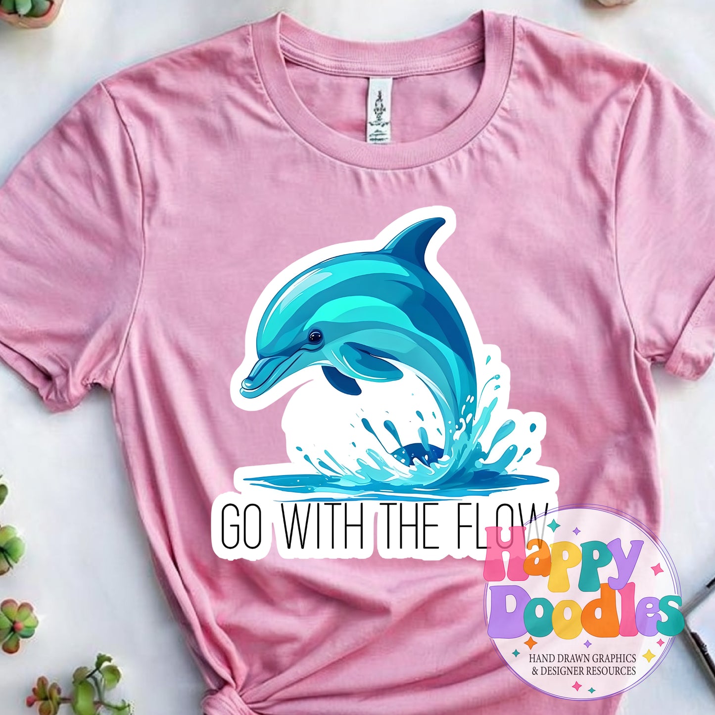 Go with the Flow Sticker Printable PNG T-Shirt Design - Happy Doodles Designs