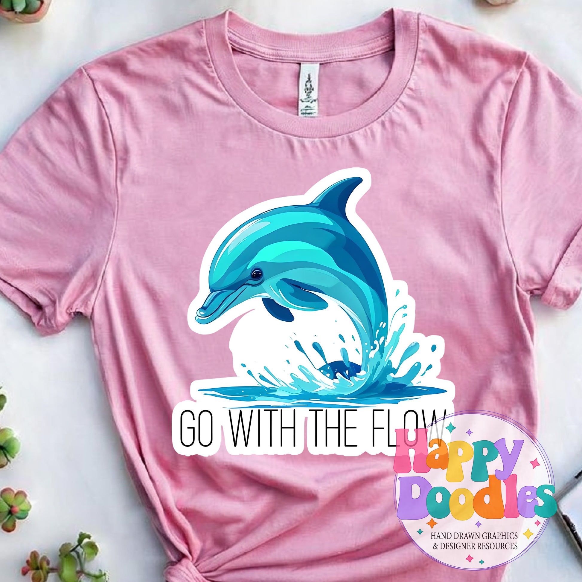 Go with the Flow Sticker Printable PNG T-Shirt Design - Happy Doodles Designs