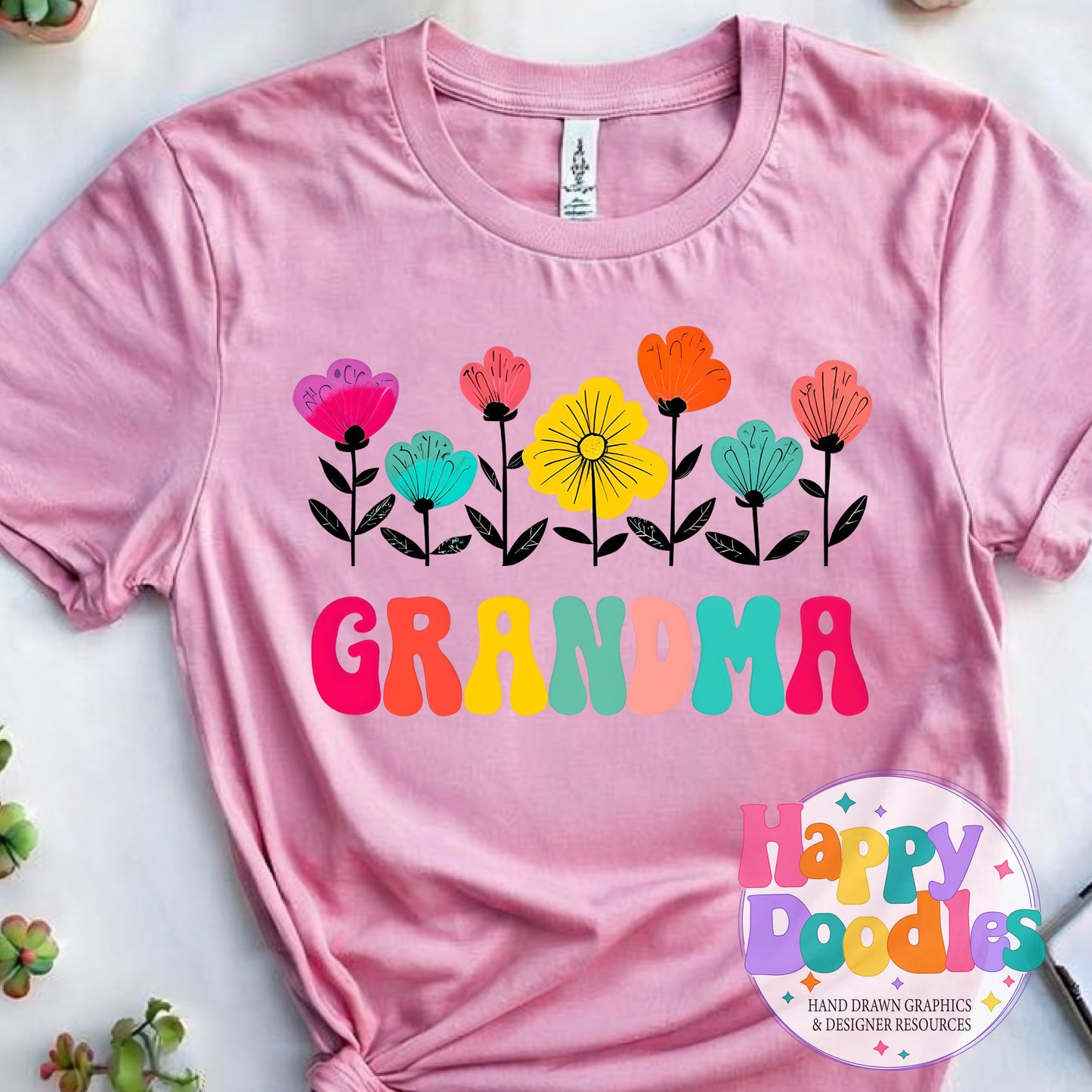 Grandma Flowers High Resolution Printable PNG - Happy Doodles Designs