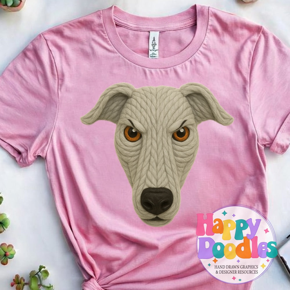 Greyhound Yarn Mascot Printable PNG Clipart - Happy Doodles Designs