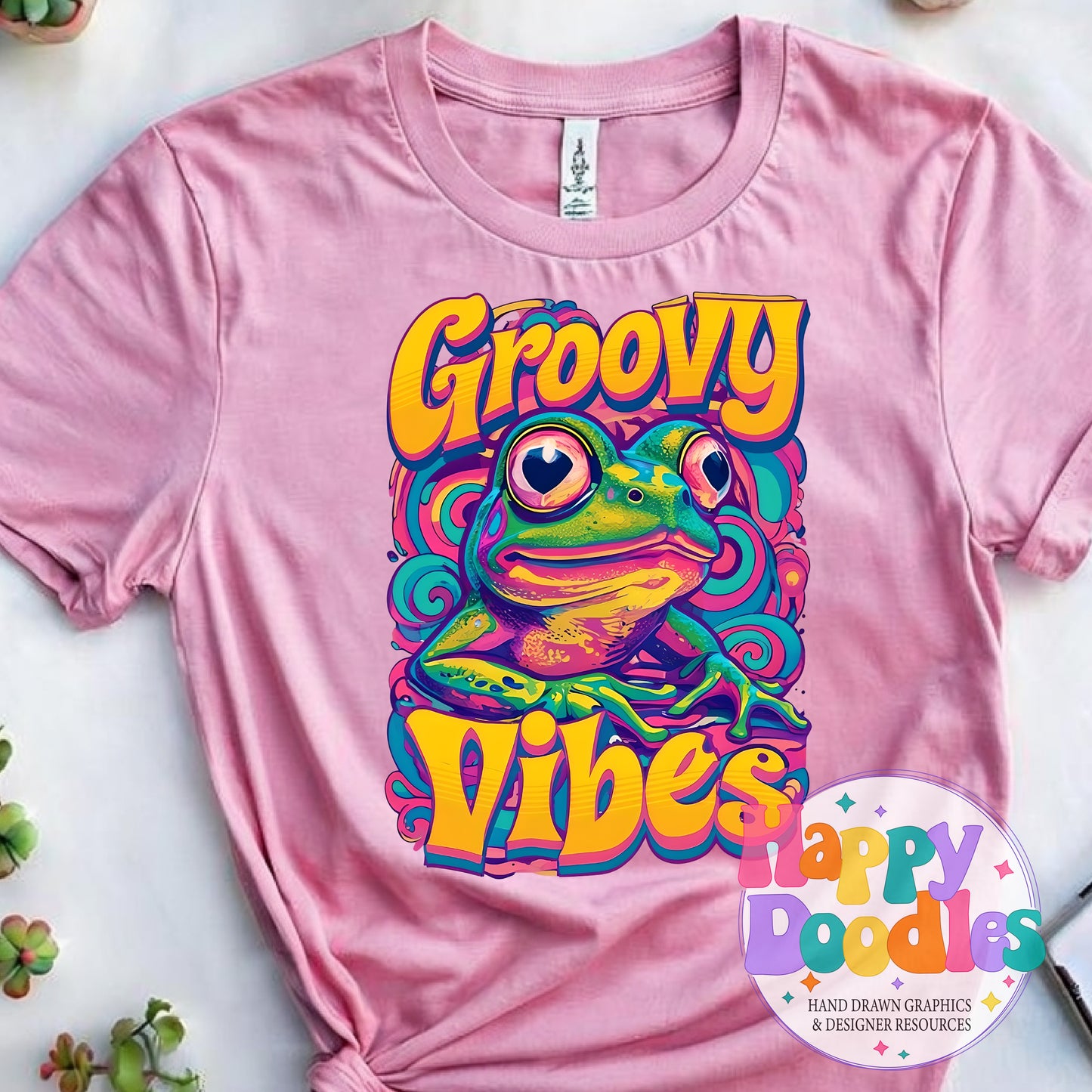 Groovy Vibes T-Shirt Printable PNG Download - Happy Doodles Designs