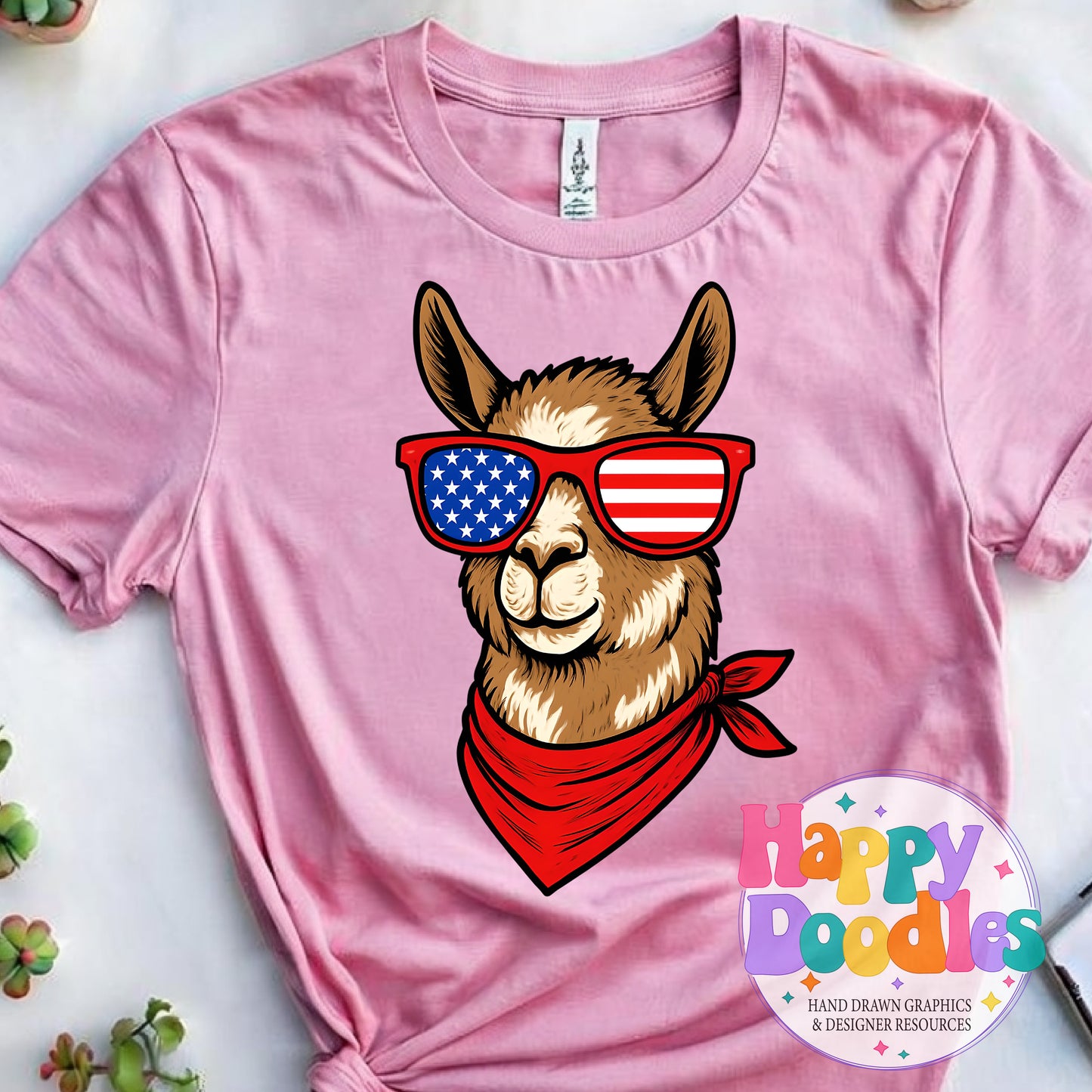 Llama Flag Glasses Printable PNG T-Shirt Design - Happy Doodles Designs