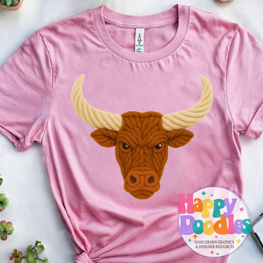 Longhorn Yarn Mascot Printable Mascot PNG - Happy Doodles Designs