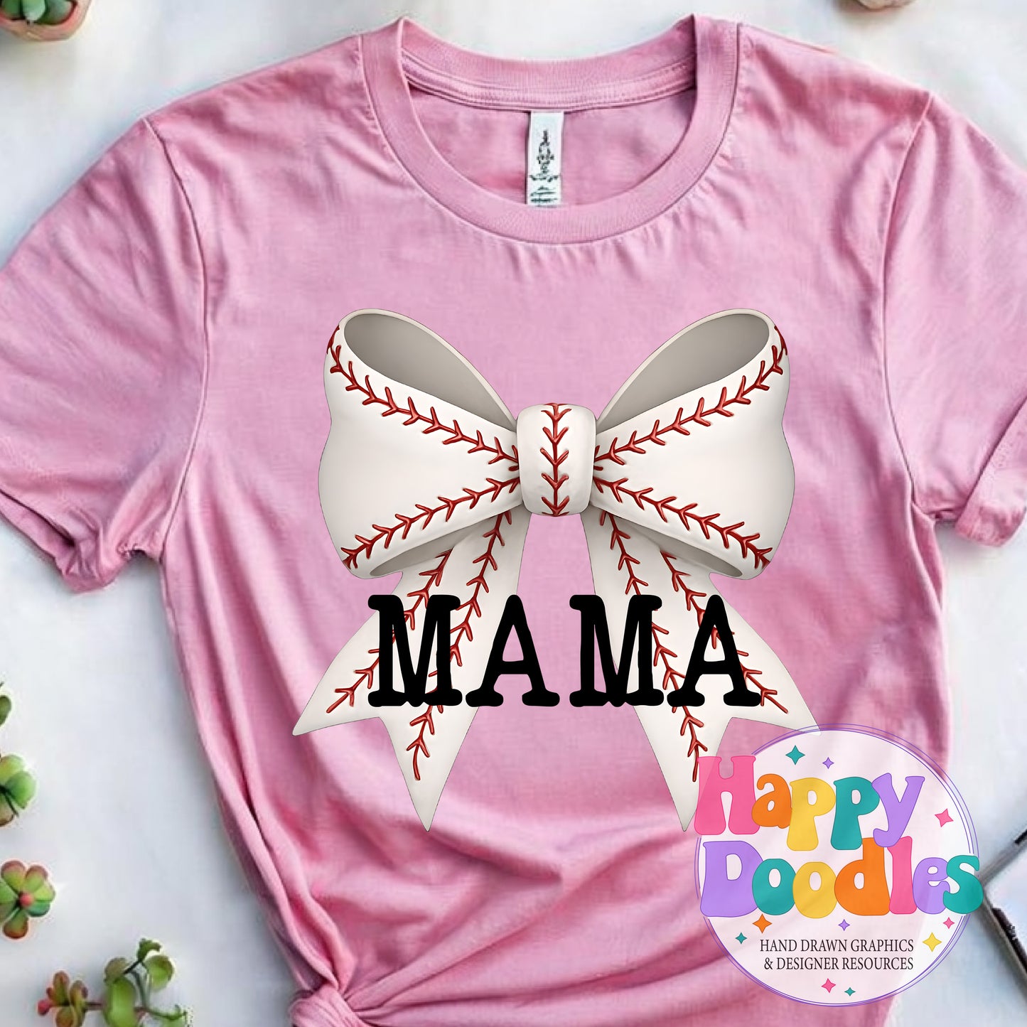 Mama Baseball Coquette Bow High Resolution Printable PNG - Happy Doodles Designs