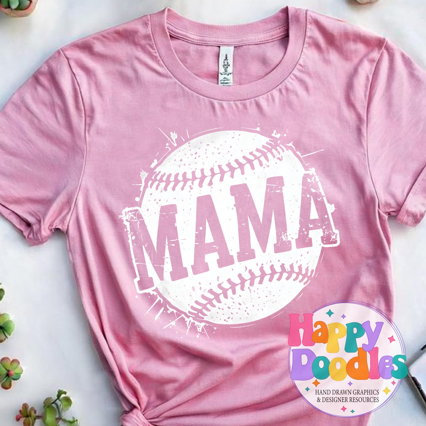 Mama Baseball Distressed High Resolution Printable PNG - Happy Doodles Designs