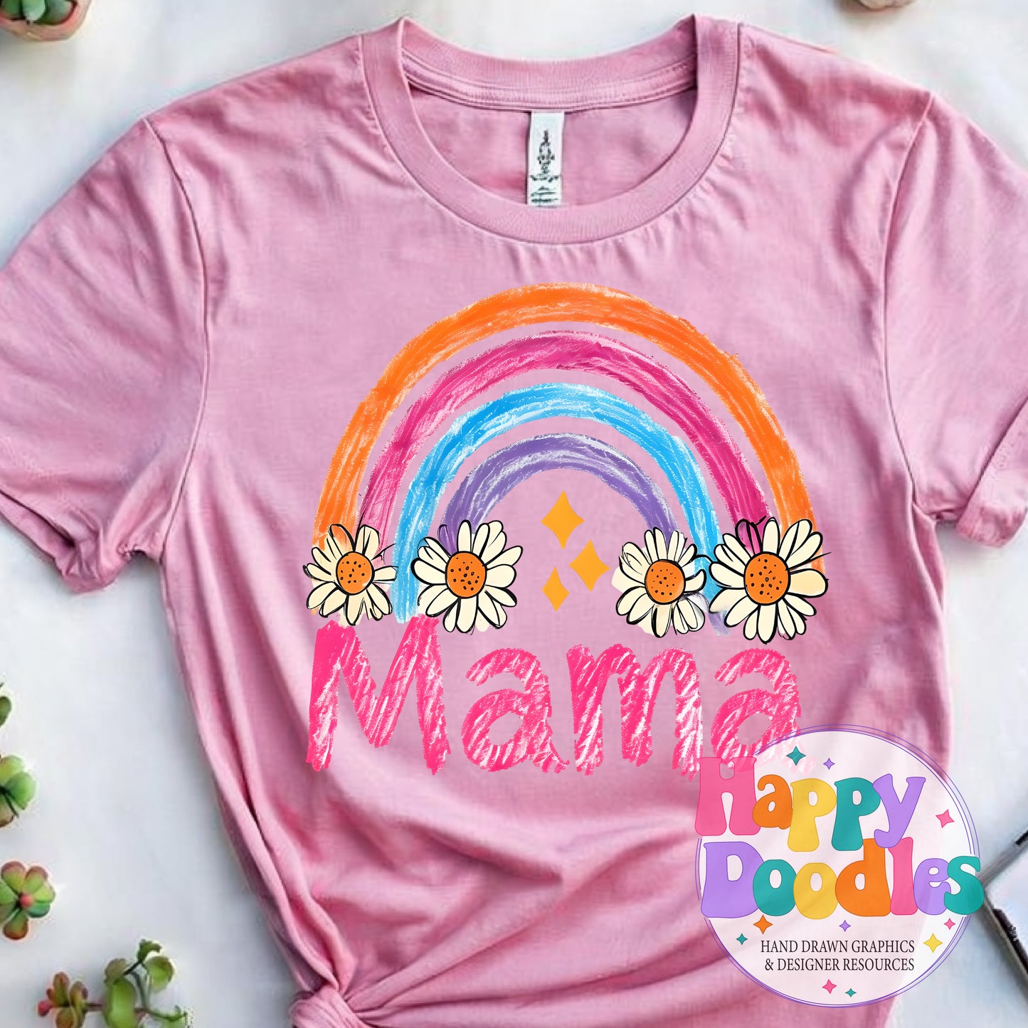 Mama Daisy Rainbow Printable PNG for Sublimation & Crafts - Happy Doodles Designs