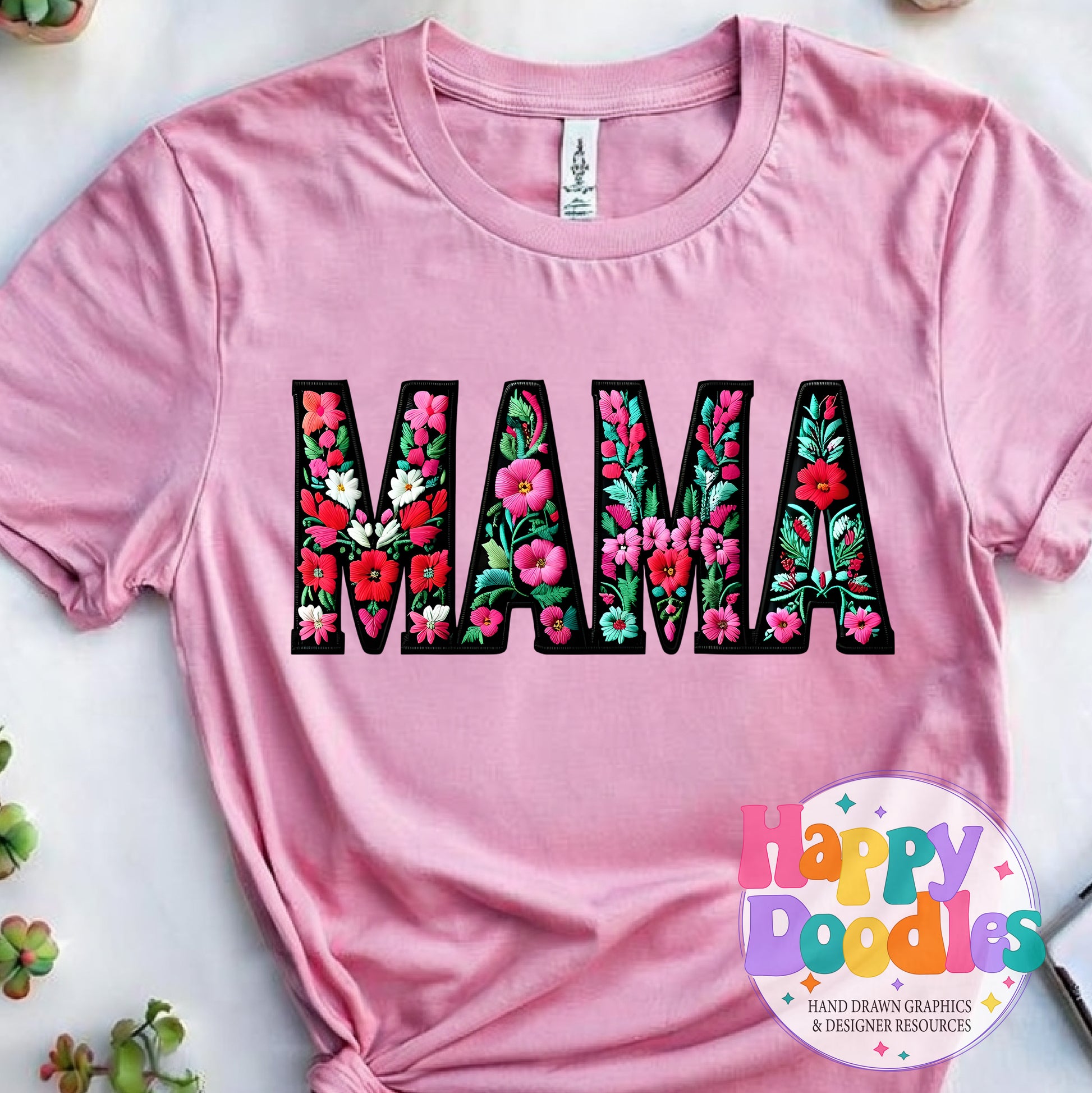 Mama Floral Filled High Resolution Printable PNG - Happy Doodles Designs