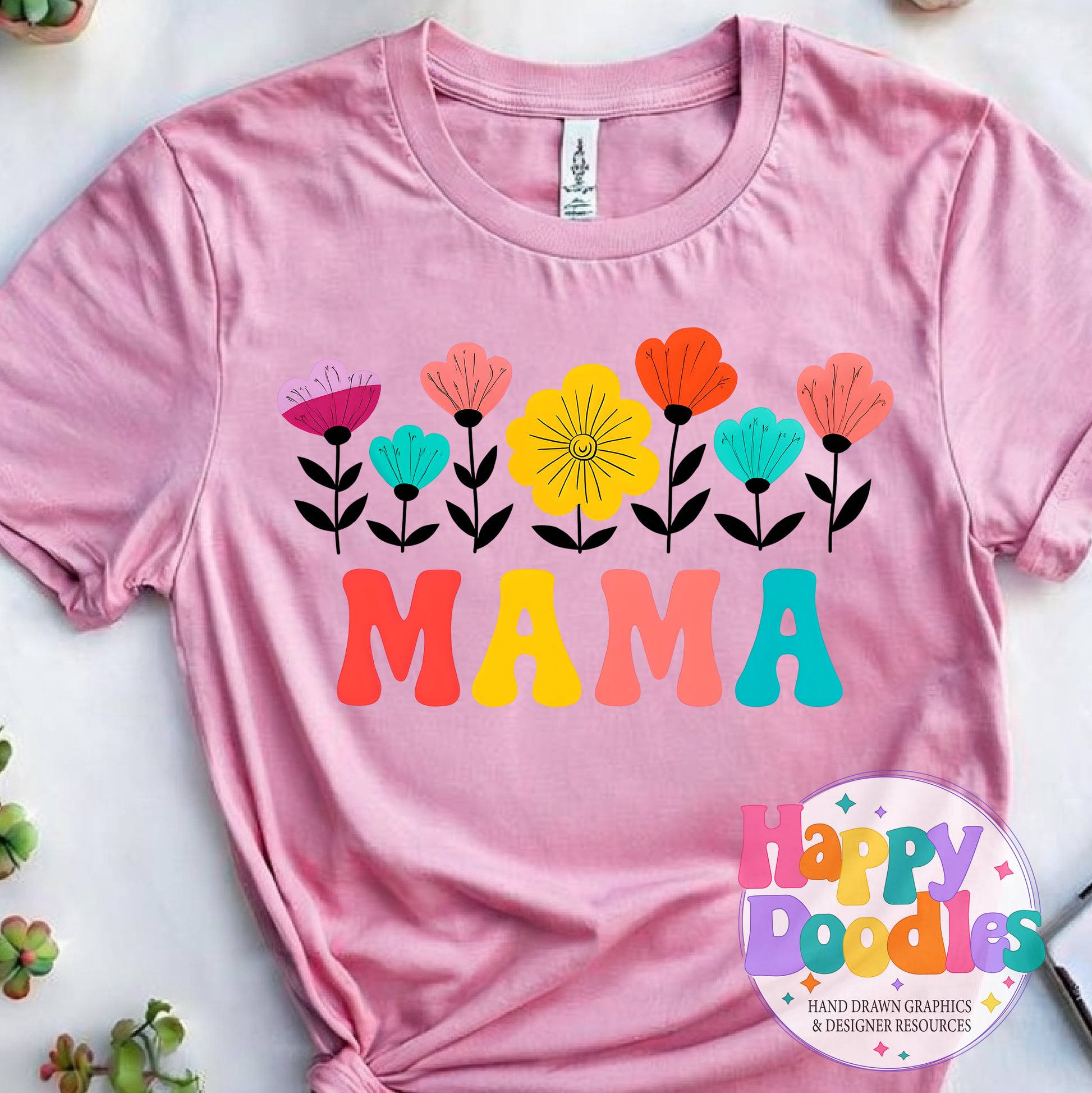 Mama Flowers DIY Printable T-Shirt Design - Happy Doodles Designs