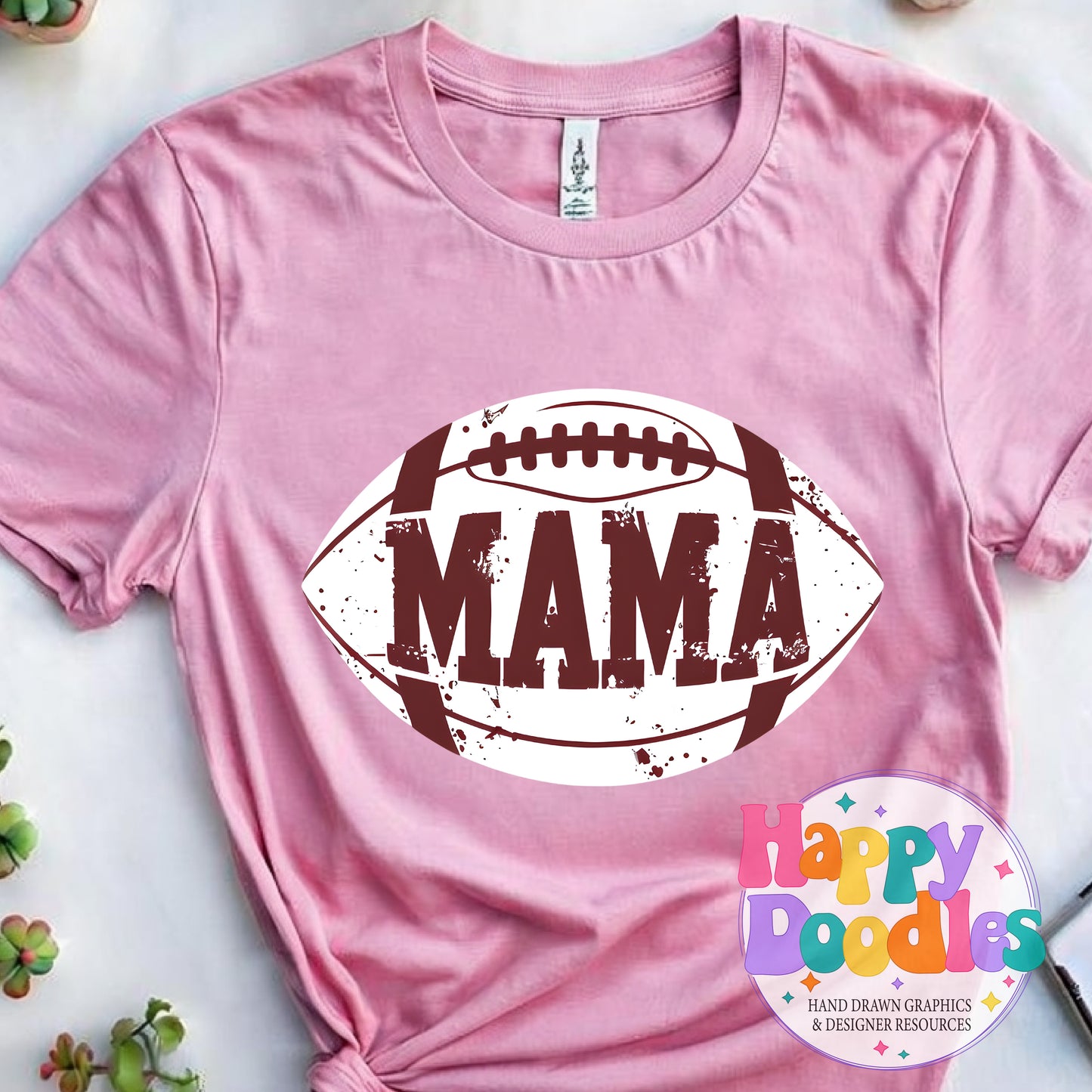 Mama Football Distressed T-Shirt Printable PNG Download - Happy Doodles Designs