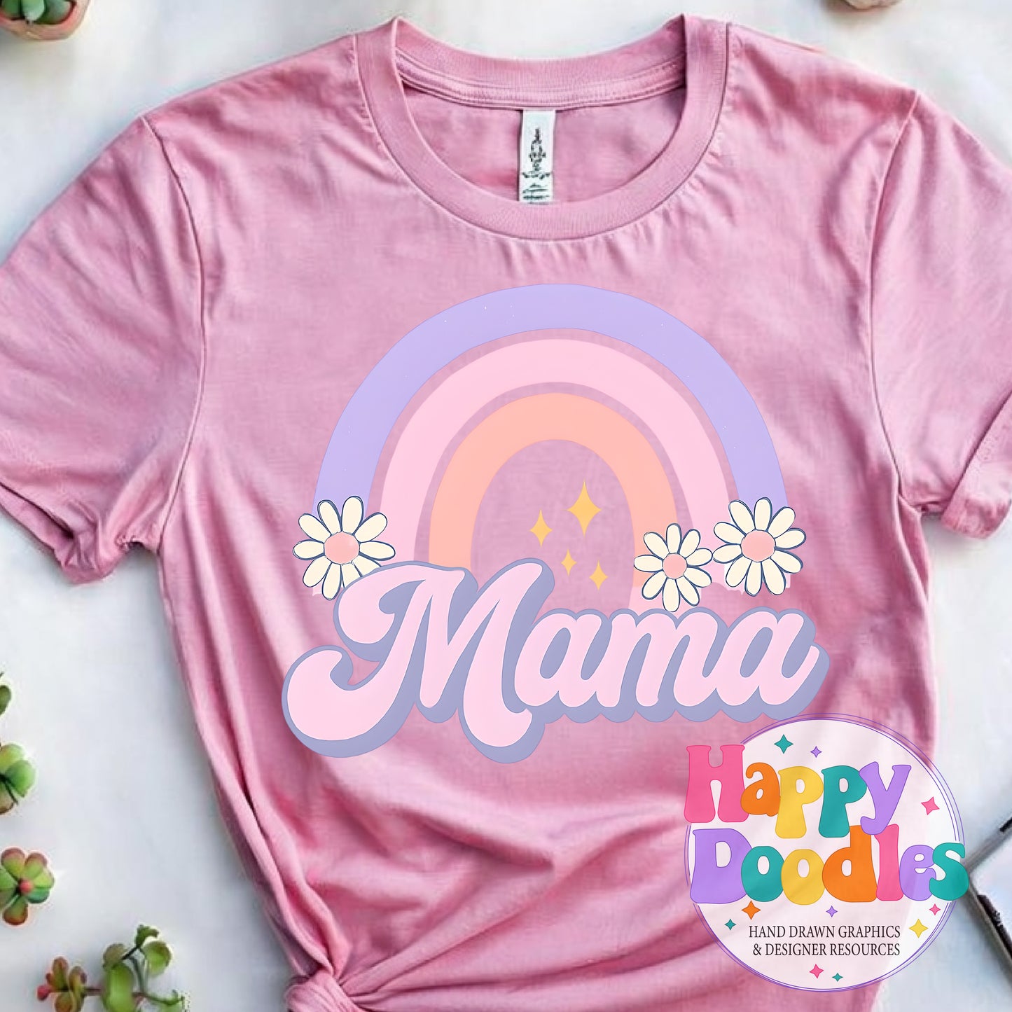Mama Rainbow Printable PNG T-Shirt Design - Happy Doodles Designs