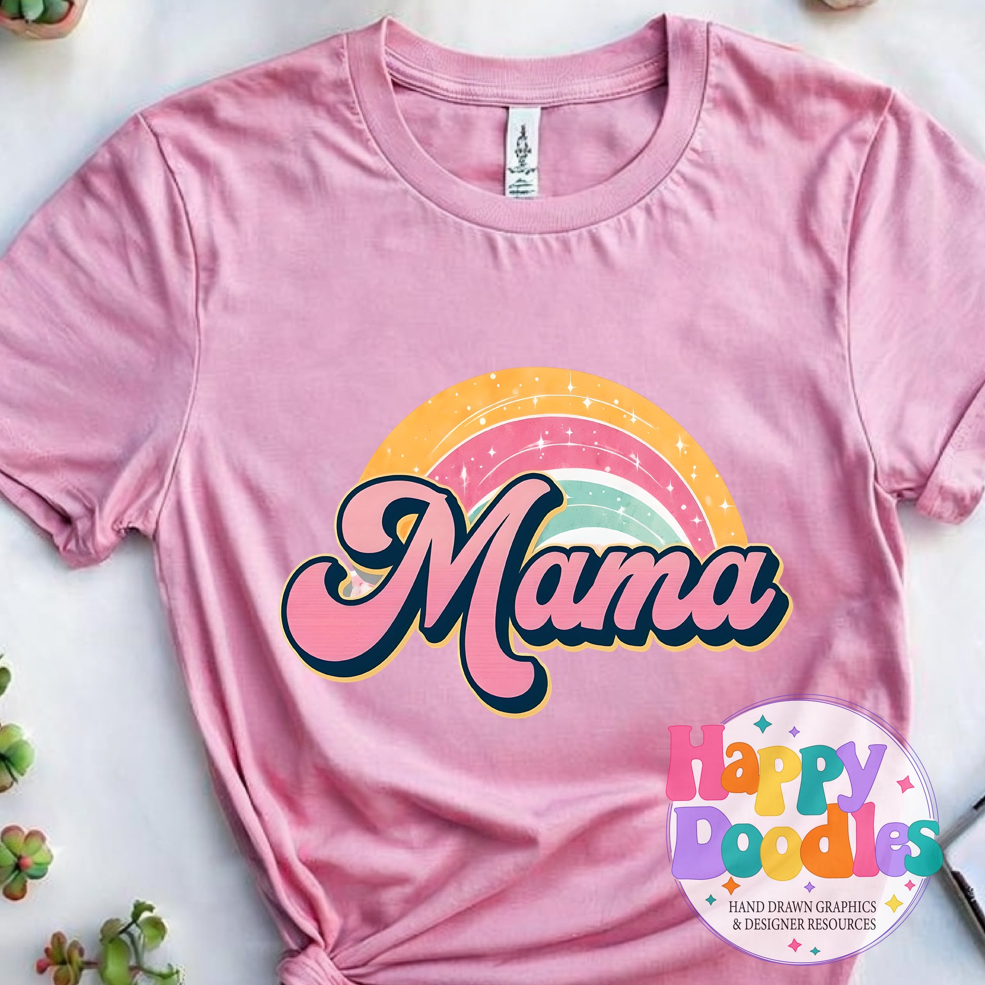 Mama Rainbow Retro Printable PNG for Sublimation & Crafts - Happy Doodles Designs