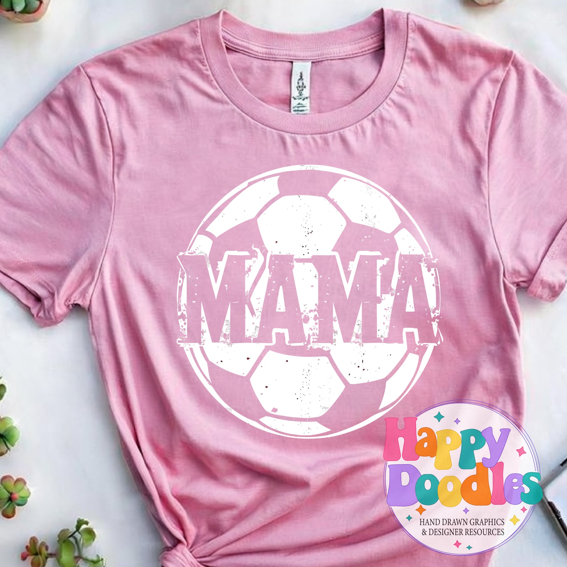 Mama Soccer Distressed Printable PNG T-Shirt Design - Happy Doodles Designs