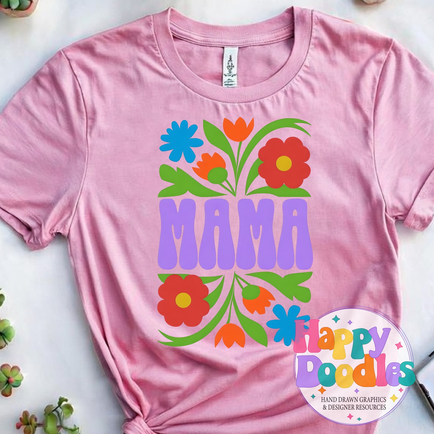 Mama Vintage Floral T-Shirt Printable PNG Download - Happy Doodles Designs