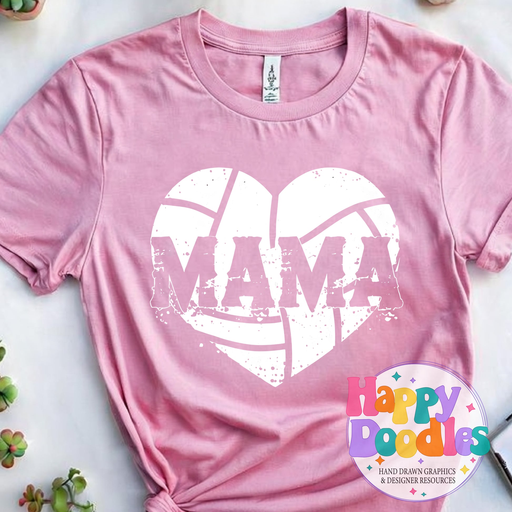Mama Volleyball Heart Distressed DIY Printable T-Shirt Design - Happy Doodles Designs